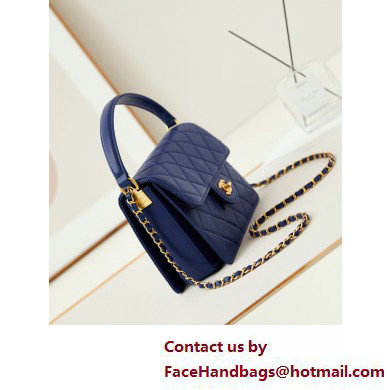 Chanel Grained Calfskin  &  Gold-Tone Metal Flap Bag with Top Handle Blue 2025